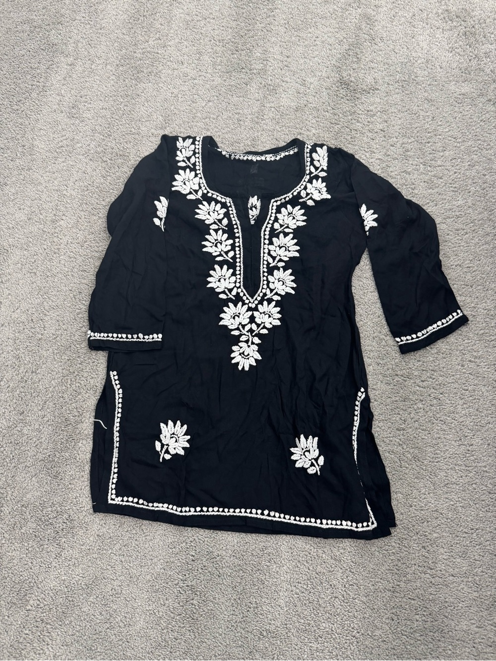 Black Embroidered V-Neck Women's Tunic Top